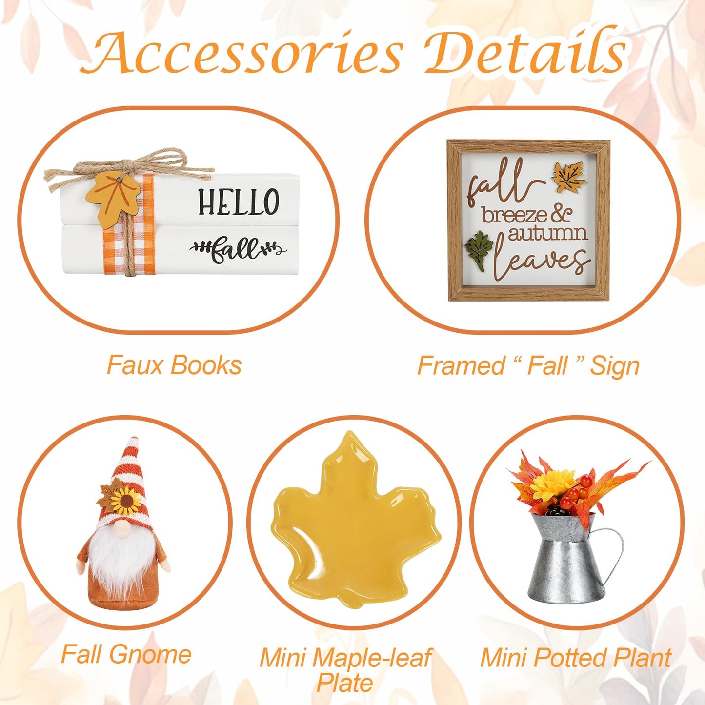 Fall Decorations, 8 PCS Fall Tiered Tray Decor Set, Thanksgiving Harvest Table Centerpiece Pumpkin Gnome Fake Plant Maple Autumn Farmhouse Wood Sign, Indoor Tabletop Decor for Home Office Shelf Mantel