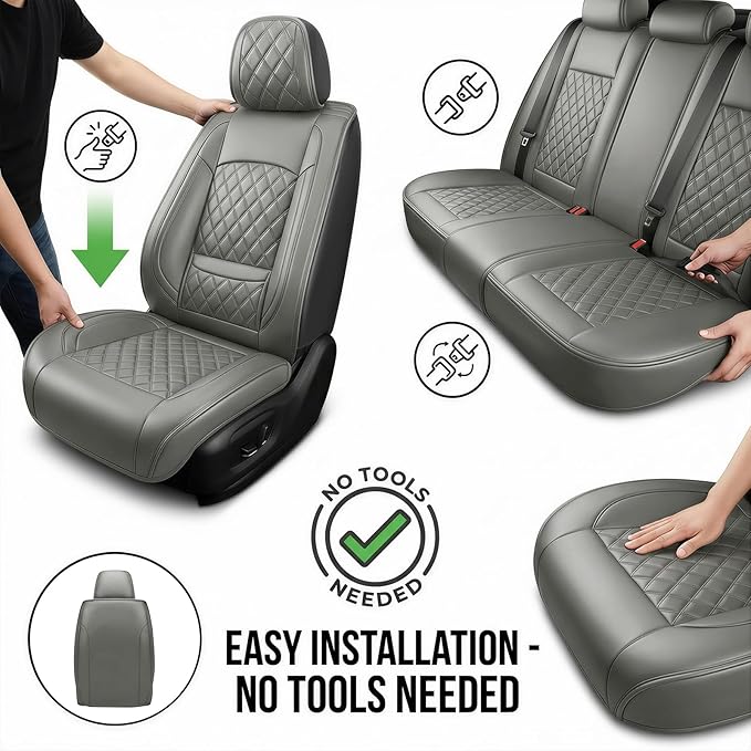 Fit Integra Car Seat Covers for Acura Integra 2023-2026 - Premium Leather, Waterproof, All-Weather, Airbag Compatible, Breathable, Seat Protectors, Only 2 Front seat Covers, Gray