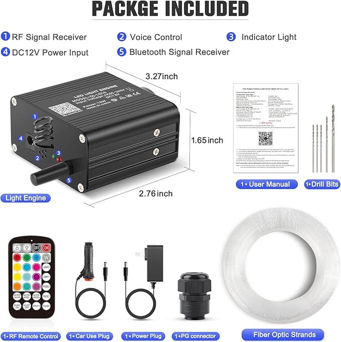 16W Twinkle Starlight Headliner Kit, 550pcs*0.03in*9.8ft Fiber Optic Strands Bluetooth APP/Remote/Music Control, RGBW Car Star Ceiling Light Kit+Adapter+Plug for Car/Home/Theater