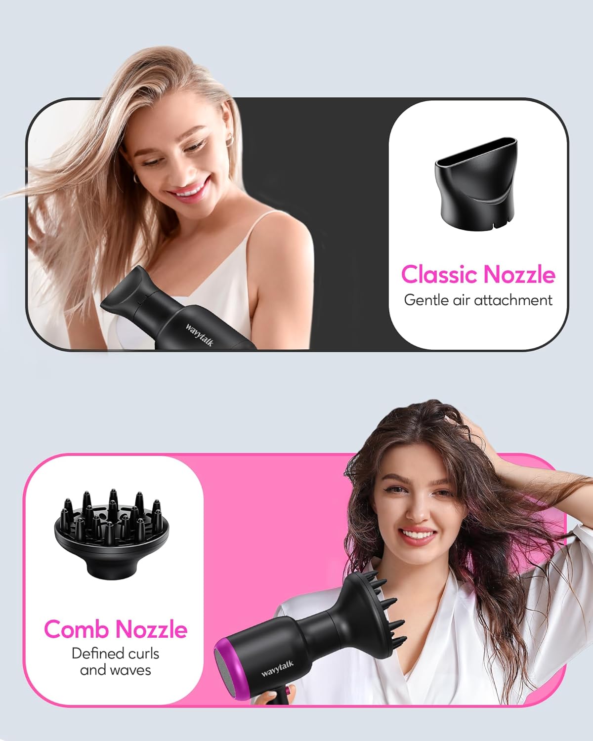 Ionic Hair Dryer for Curly Hair | 1875W Fast Drying | Diffuser & Attachments | Rose Gold