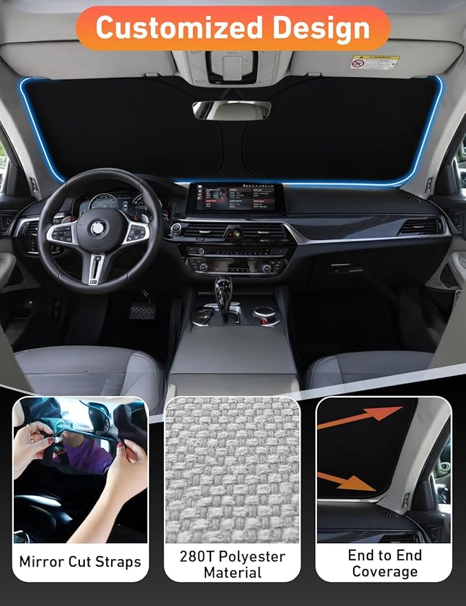 EcoNour Windshield Sunshade Compatible for Chevrolet Blazer EV 2024 2025 2026, Sun Visor for Front Windshield & Window Sun Shade Cover, UV Heat Blocker & Protector, Car Accessories
