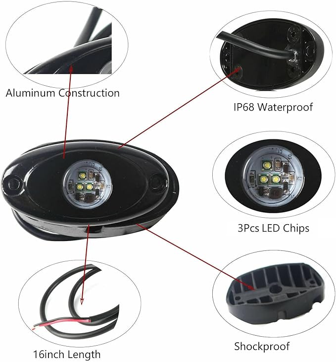 6 Pods LED Rock Lights for Jeep ATV UTV SUV Off Road Wheeler Truck Boat Underbody Glow Trail Rig Lighting Lamp Underglow LED Neon Lights Bright Reverse Waterproof 12V-24V - White