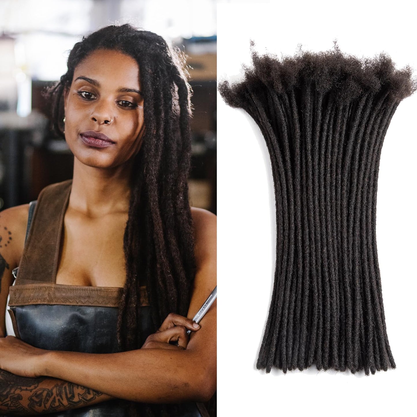 Teresa 18 Inch 0.6Cm Width Loc Extension Human Hair Natural Black 40 Strands Full Hand-Made Permanent Locs Extensions Can Be Dye