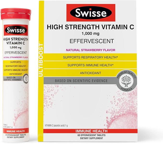 Swisse Effervescent Vitamin C 1000mg Dissolvable Vitamin C Powder Tablets | Immune Support Supplement and Antioxidant | VIT C Supports Immunity Health * | Ascorbic Acid Vitamin C Drink | 60 Tablets