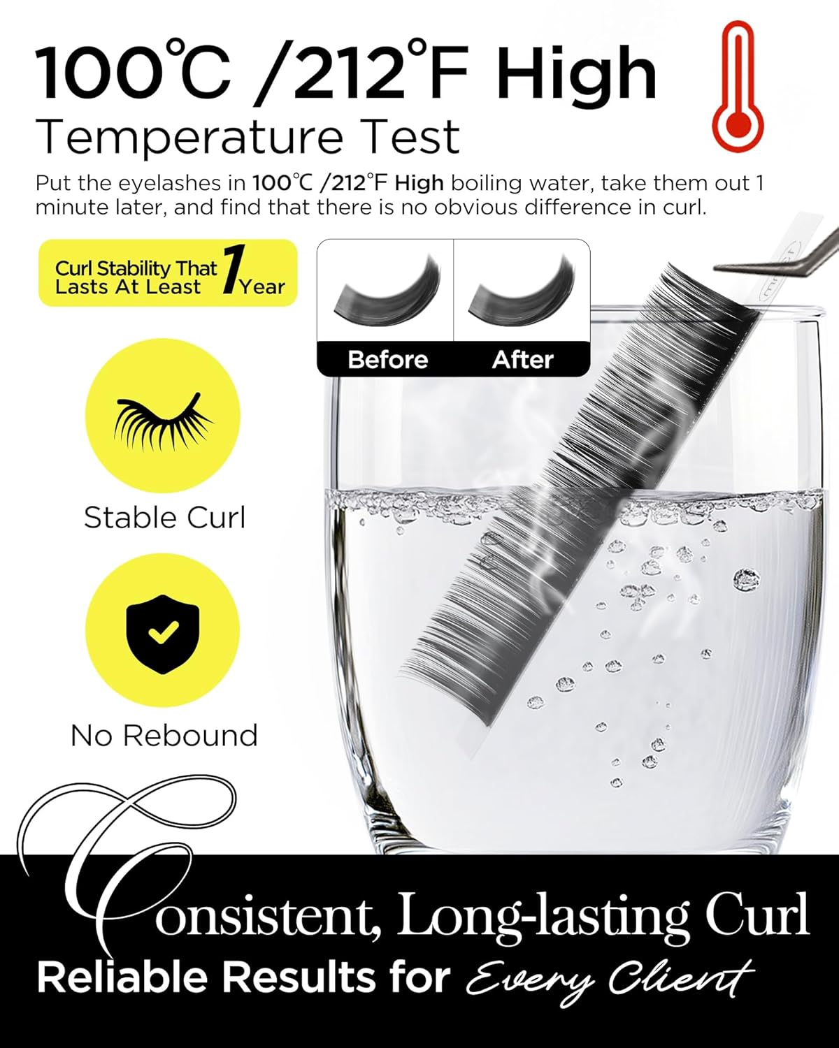 BEYELIAN Eyelash Extension 0.07 C Curl 10mm Tray Easy Fan Lash Extensions Volume Lashes 100°/212°F High Temperature Resistant Classic Professional Use Natural Matte Black (0.07 C 10mm)