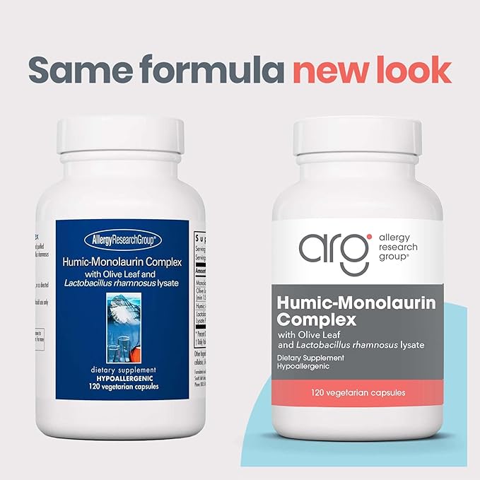 Allergy Research Group Humic-Monolaurin Complex - Immune System Support, Humic Acid Supplements, with Olive Leaf, Vegetarian Capsules - 120 Count