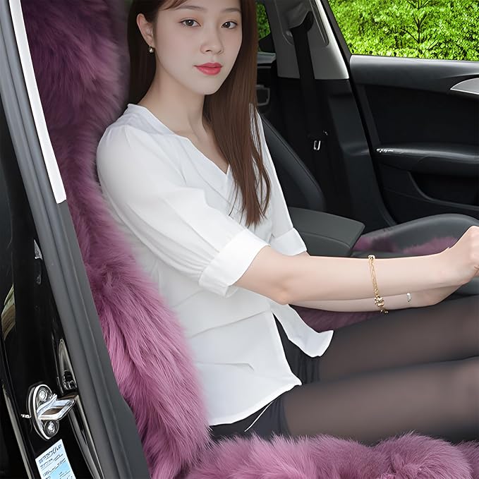 OGLAND 2 Pack Fluffy Sheepskin Car Seat Cover-Fuzzy Fur Auto Cushion for Universal Automotive Protector (Lavender Purple, 2 Pcs Front Seat Cover)