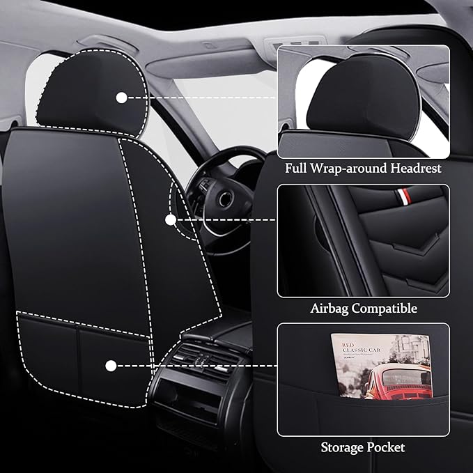 Car Seat Cover 6 Seats for Ford Explorer 2000-2026, Waterproof Durable Compatible Airbag, Premium Leather Seat Protector(6 Seats Luxury,Black)