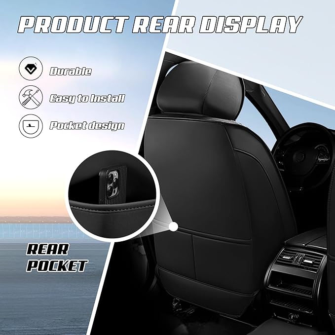 Car Seat Covers Fit for Toyota rav4 2000-2026, Stylish Sport Seat Covers, Waterproof Wear-Resistant Premium Nappa Leather Car Seat Cover.(2 Pcs Front/Black)