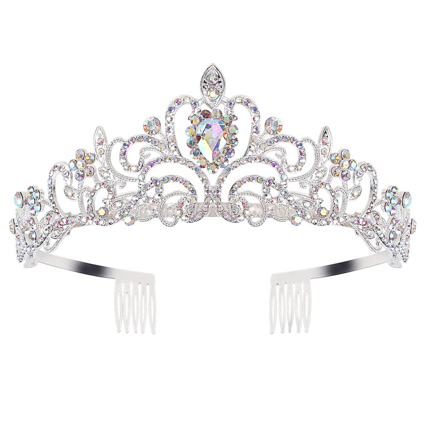 Cocide Silver Tiara Crowns Aurora Borealis Crystal Headband Princess Colorful Rhinestone Crown With Combs Bride Headbands Bridal