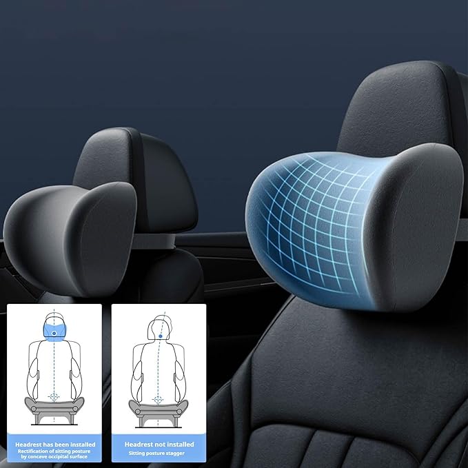 Car Headrest & Lumbar Support Cushion, Ergonomic Car Seat Headrest & Lumbar Cushion with Adjustable Strap for Neck Back Pain Relief, Memory Foam & Breathable Car Head Lumbar Rest Set (Pink)