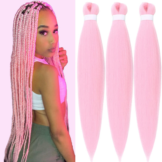 Gozill Pink Braiding Hair Pre Stretched Box Braids Kanekalon Braiding Hair Human Hair 30 Inch
