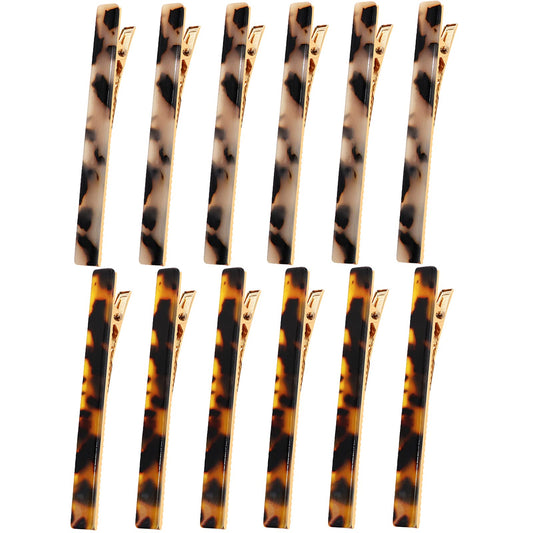 Cobahom 12Pcs Leopard Print Hair Clips Resin Barrettes Tortoise Shell Hair Clip Duckbill Clips For Women Hair Accessories (6 Dee