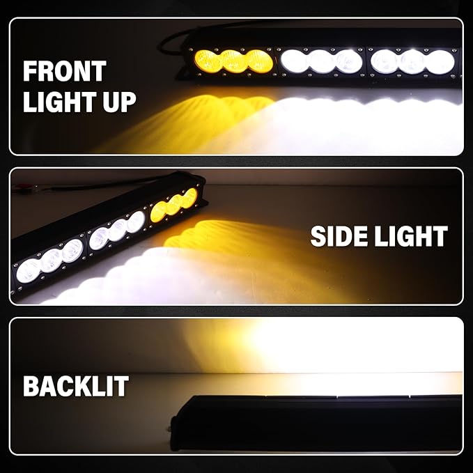 AUXTINGS 28 inch Single Row Dual Color LED Light Bar 150W Off Road Light Bar White Amber Combo LED Work Light Truck UTV 4x4 Cars SUVs ATVs Boats Fog Driving Light with Wiring Harness kit