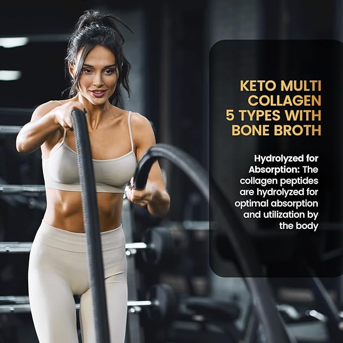 Keto Multi Collagen Peptides 16.2 oz - Bone Broth Protein Powder, 5 Types Hydrolyzed Collagen, MCT Oil, Biotin & Electrolytes for Joint, Skin, Hair & Gut Health, Unflavored Protein Powder