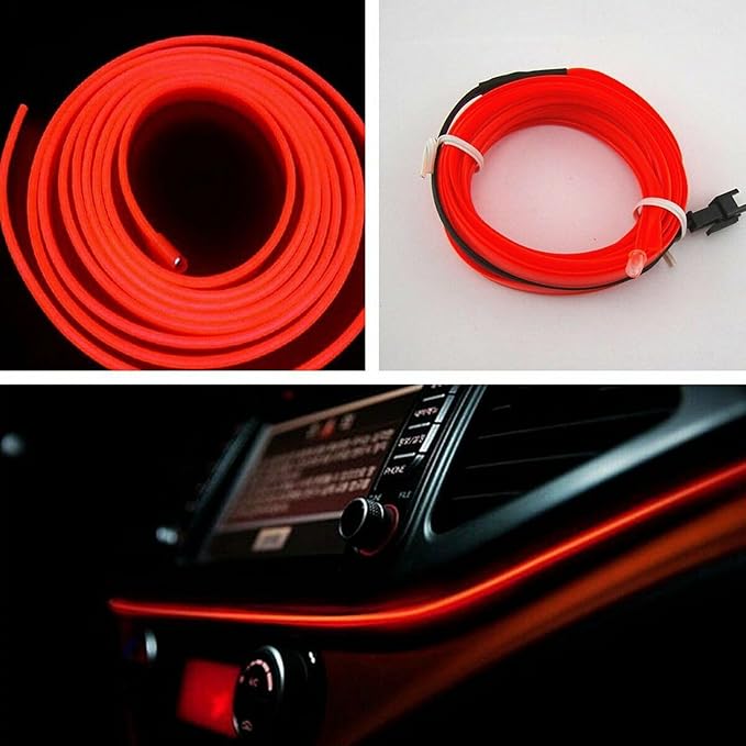 Riloer El Wire Lights for Car, Interior Neon Lights Strip Car LED Strip Light Interior for Car Garden Party Decoration, Car Ambient Lighting Kits, 2m/6.5ft Ice Blue LED