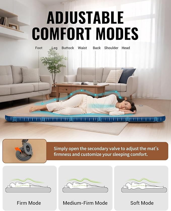 KingCamp FLEXIREST 5.0 Twin Air Mattress Camping, No Sag High-Support PVC-Free Inflatable Sleeping Pad with 1100lbs Capacity & Pump Sack, Compact Camping Bed for Outdoor Tent Car Travel Glamping