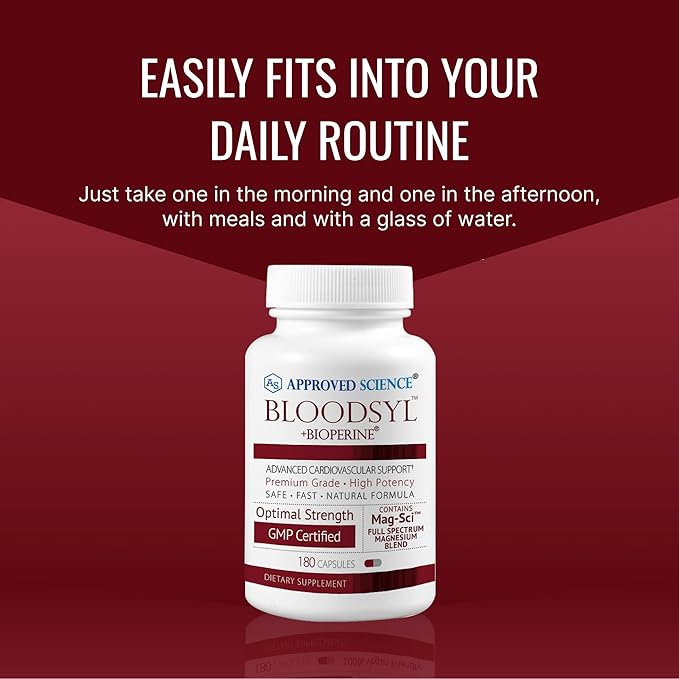 Approved Science Bloodsyl - Supports Blood Flow - Hawthorn Berry, Magnesium, BioPerine - Vegan - 180 Capsules - Pack of 1