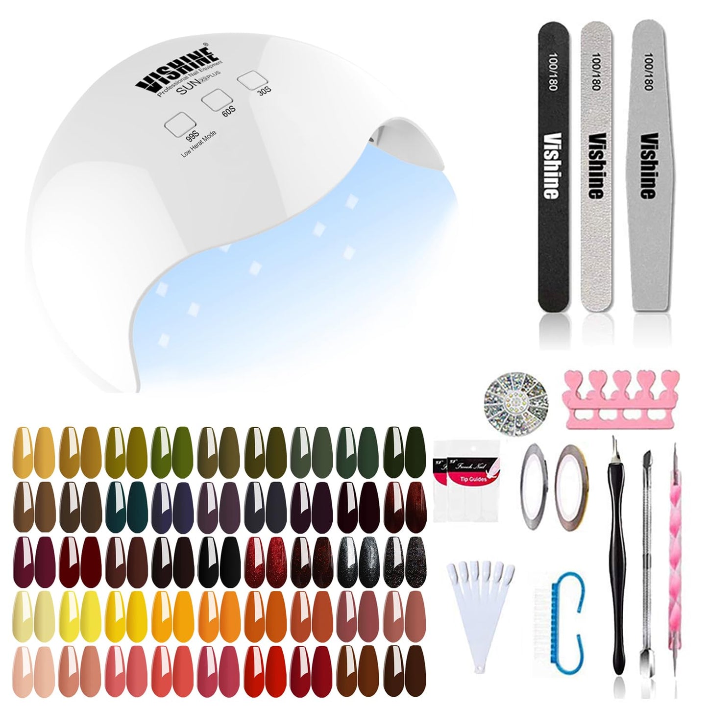 Vishine 48Pcs Gel Nail Polish Kit With Uv Light Include 45 Colors Gel Polish Nail Kit Soak Off Base Coat No Wipe Top Coat Matte