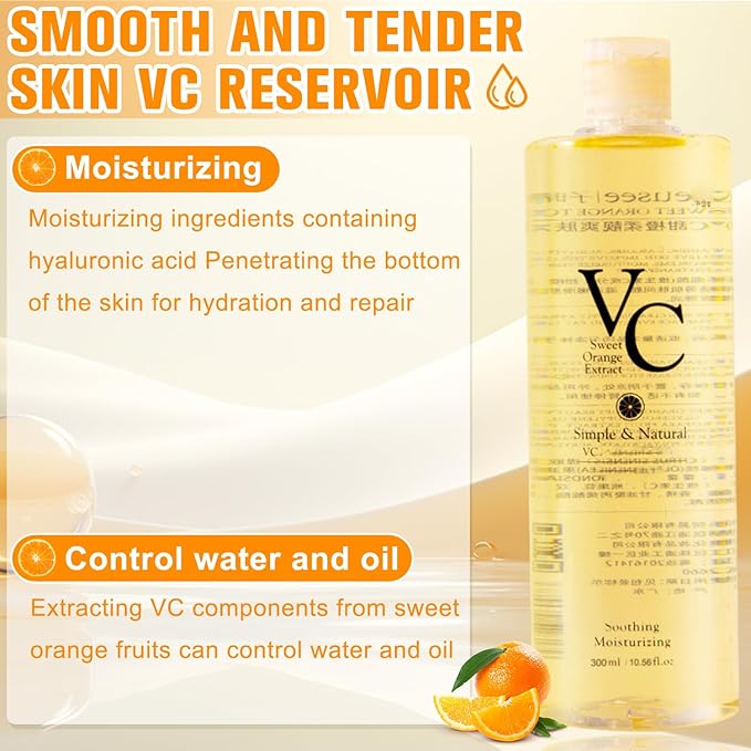 VC Toner-300ml,VC Toner Refreshing Hydrating Rejuvenating,VC Water Contains VC Ingredients Deeply Hydrate and Enhance Skin Elasticity,Deep Moisturing,Refreshing Water Lotion for All Skin Types