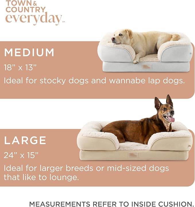 TOWN & COUNTRY EVERYDAY CuddleTown Comfy Solid Bolster Sofa Pet Bed, Supportive & Calming Egg Crate Foam, Non-Slip Bottom, Machine Washable Cover, Warm Taupe, Medium 28"x23"x8"