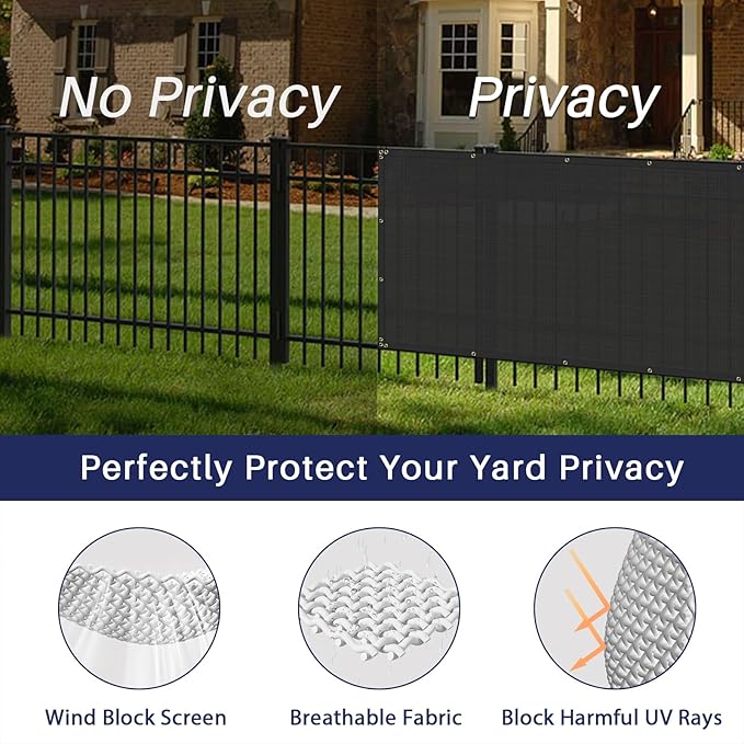 Windscreen4less Privacy Fence Screen Heavy Duty Windscreen Fencing Mesh Fabric Shade Net Cover with Brass Grommtes for Outdoor Wall Garden Yard Pool Deck, 8'x98' Black