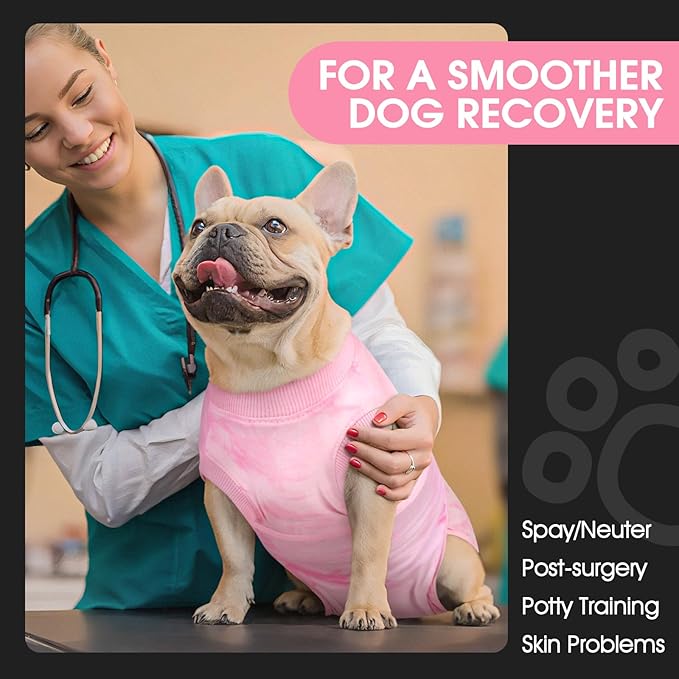 FUAMEY Recovery Suit for Dogs After Surgery,Soft Breathable Dog Bodysuit E-Collar & Cone Alternative Surgical Suit,Male Female Dog Neuter Spay Suits Anti Licking Wounds Onesie Pink Tie Dye L