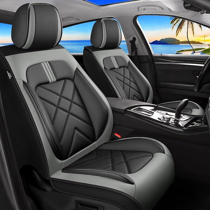 CX-70 Car Seat Covers Fit for Mazda CX-70 2025-2026, Full Coverage Premium Leather Waterproof Breathable Seat Covers, Automotive Seat Protectors, Airbag Compatible(Full Set Seats, Black Gray)