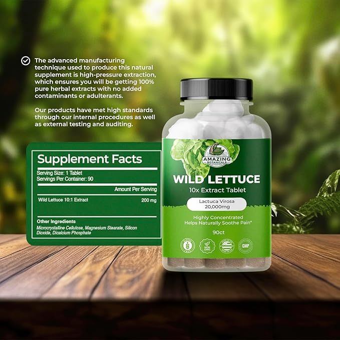 Wild Lettuce Extract Tablets 10X (90 Tablets) 2,000MG Each | Lactuca Virosa | Sleep Support | Helps Naturally Soothe Pain - 90 Count