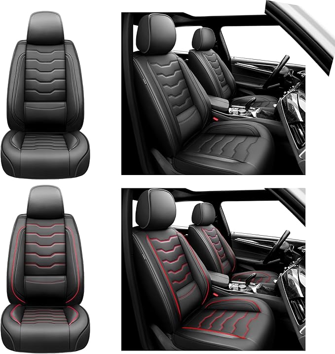 Fit Juke Car Seat Covers Compatible with Nissan Juke 2012-2015 2016 - Full Set Premium Leather， Waterproof Breathable， All-Weather Seat Cushion Protecto&Airbag Compatible（Full Set,Black