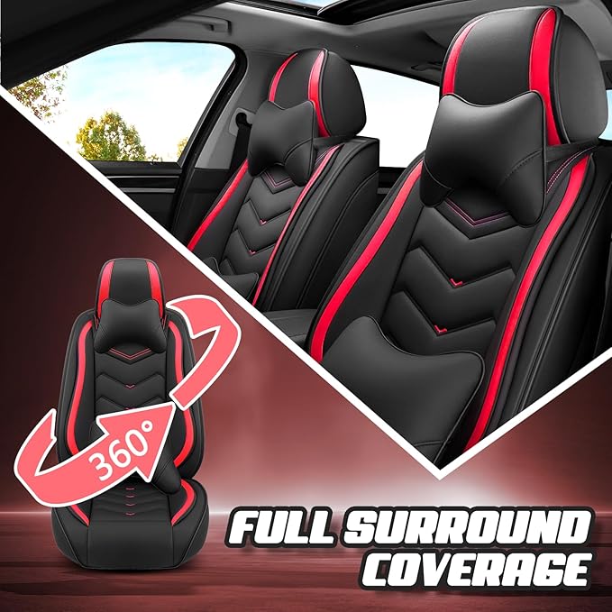 Car Seat Covers for Lexus ES 350 2007-2026, Premium Nappa Leather Car Seat Cover, Stylish Sport Seat Covers， Automobile Seat Cover Sets.(Luxury 2 Seats/Black Red)