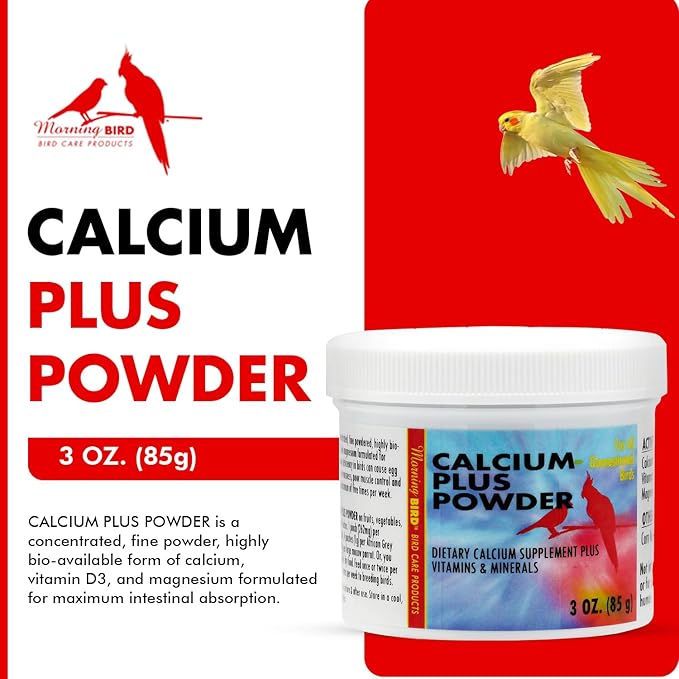 Morning Bird Calcium Plus Powder for Birds 3 oz – Calcium Carbonate Powder with Magnesium Glycinate & Vitamin D – Bone Strength & Immune Support Supplement – Calcium Formula for All Bird Sizes