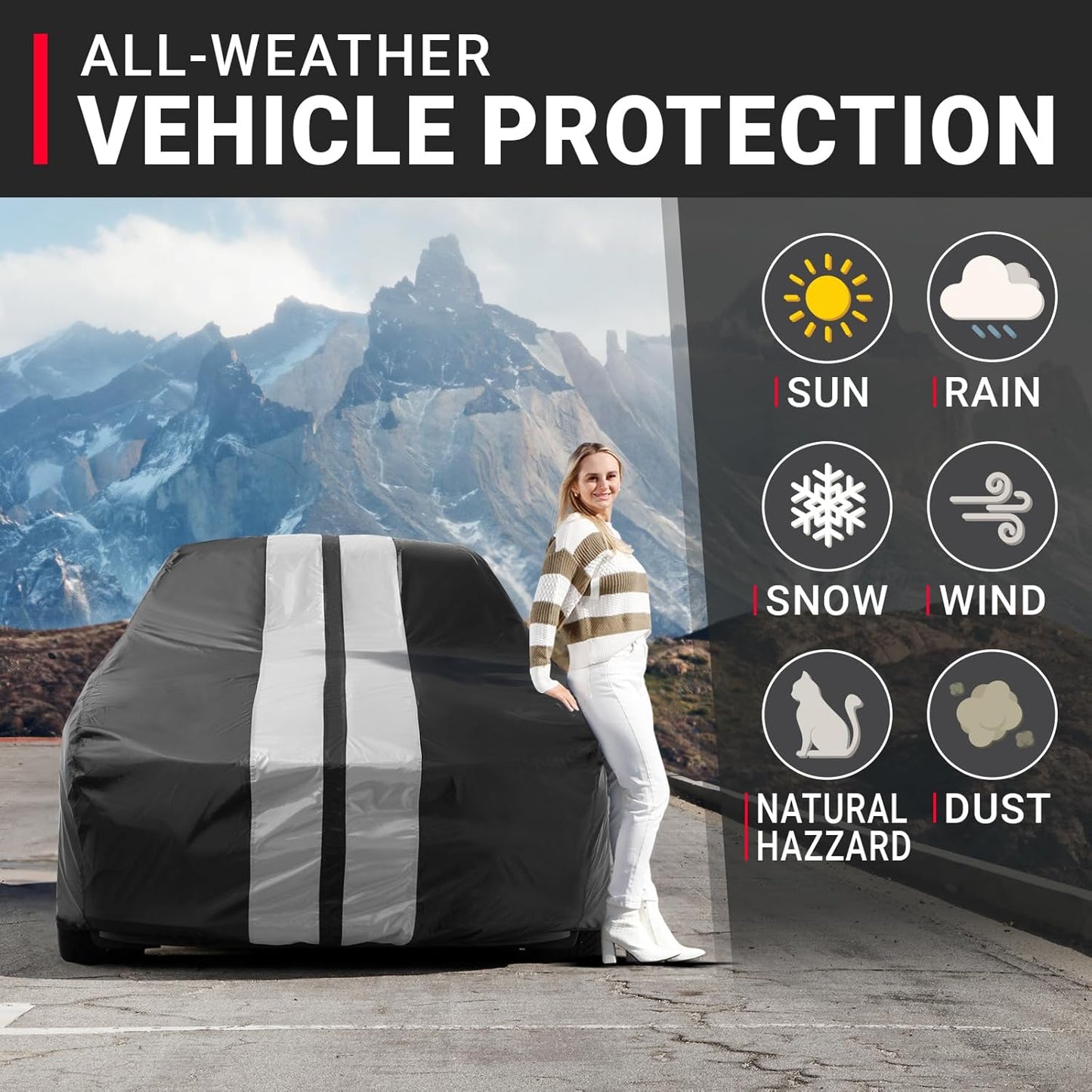 iCarCover Custom Car Cover for Buick Roadmaster (1946-1953) Waterproof All-Weather Rain Snow UV Sun Protector Full Exterior Indoor Outdoor Car Cover (Stripe - Black/Gray)
