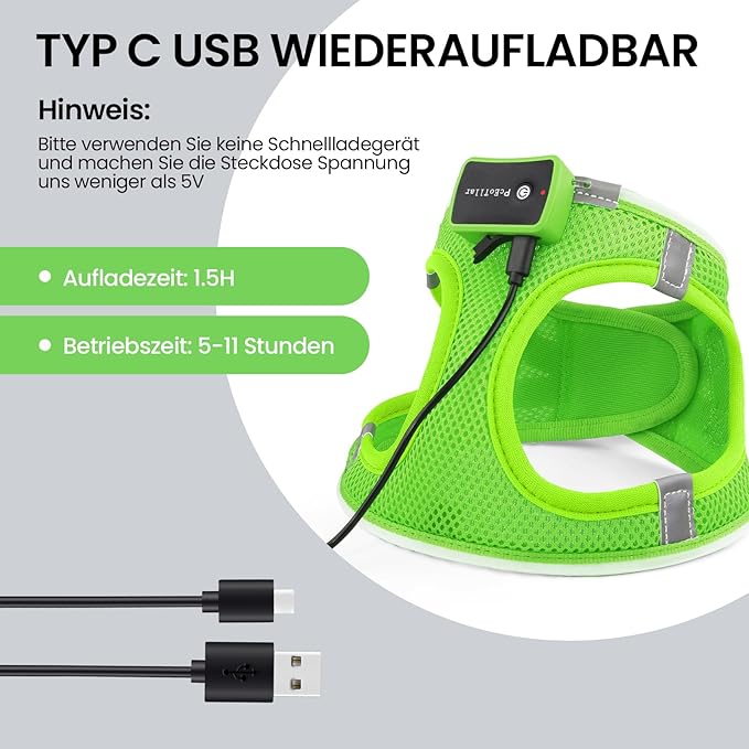 PCeoTllar Light Up Dog Harness - LED, No Pull Reflective, Flashing Night Walking (Green XS)