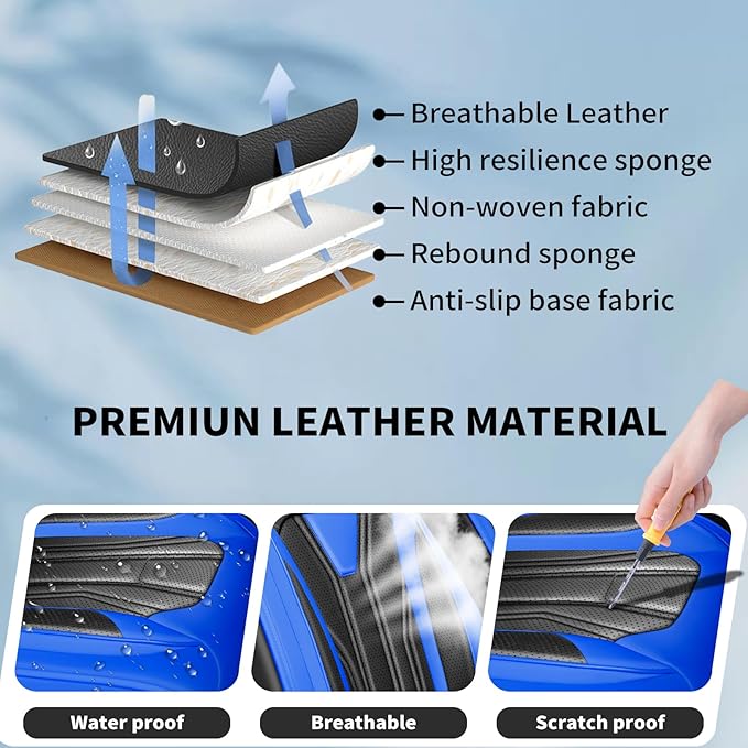 Fit Tucson Car Seat Covers Premium Leather for Hyundai Tucson 2010-2025 2026. Waterproof， Breathable, Scratch-Resistant & All-Weather Seat Cushion Protector (Front Seat,Blue&Black)
