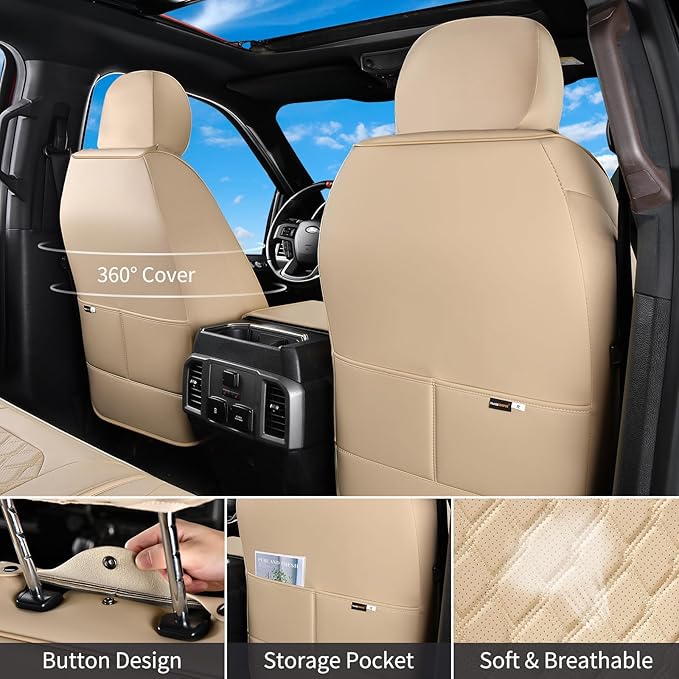 Huidasource Tacoma Front & Rear Full Set Seat Covers Fit for Toyota Tacoma 2016-2023 Double & Crew Cab SR SR5 Limited TRD Sport/Pro/Off Road, Automotive Car Seat Cushion Cover (Full Set/Beige)