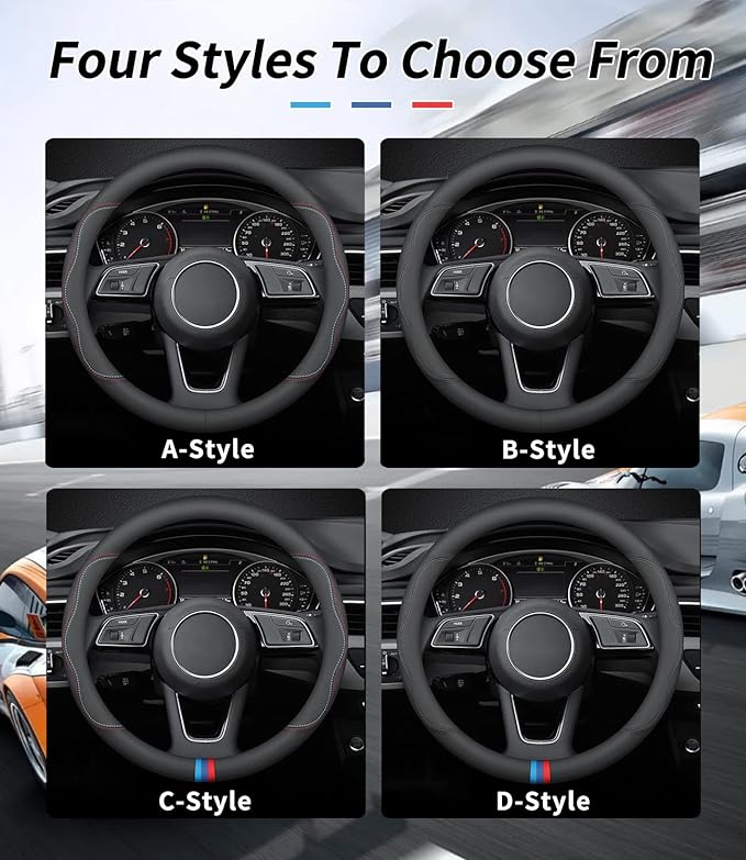 Custom-Fit for Nissan Steering Wheel Cover, Premium Leather Car Steering Wheel Cover with Logo, Non-Slip, Breathable, for Nissan Accessories (A-Style,for Nissan)