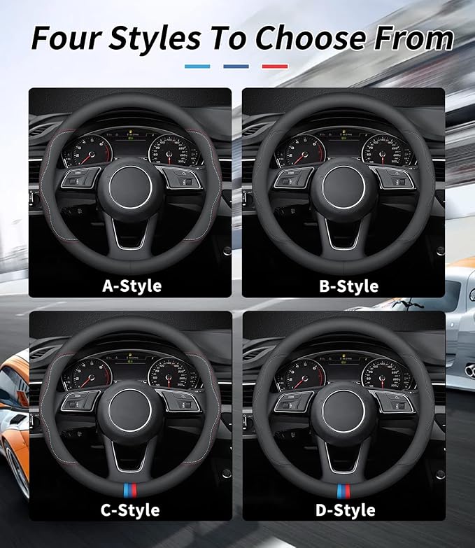 Custom-Fit for Maserati Steering Wheel Cover, Premium Leather Car Steering Wheel Cover with Logo, Non-Slip, Breathable, for Maserati Accessories (A-Style,for Maserati)