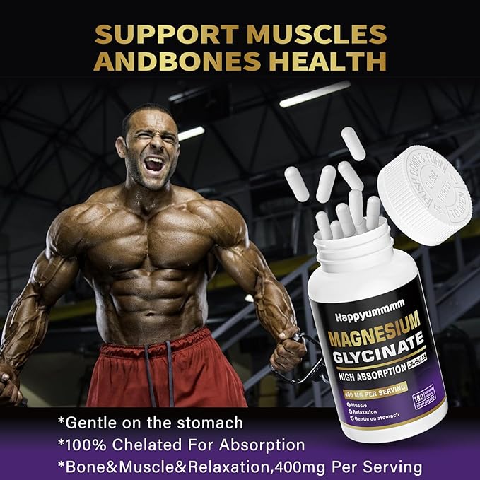 Magnesium Glycinate 400 MG per Serving 100% Chelated for High Absorption, Gentle On Stomach, Non-GMO, 180 Vegetarian Capsules