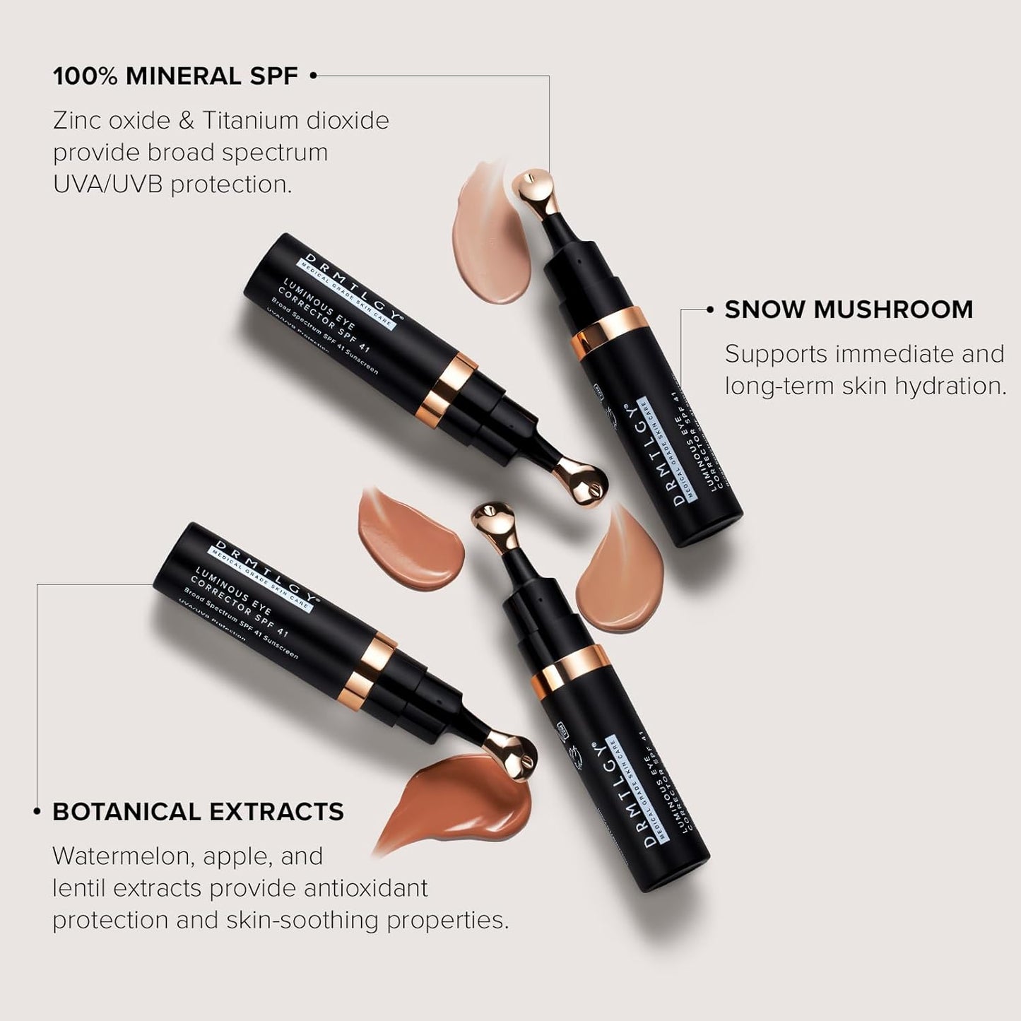 DRMTLGY Luminous Eye Corrector SPF 41, Under Eye Color Corrector for Dark Circles, Anti-Aging Tinted Eye Cream, Hydrating Eye Serum with Peach Undertone FSA/HSA Eligible, Medium