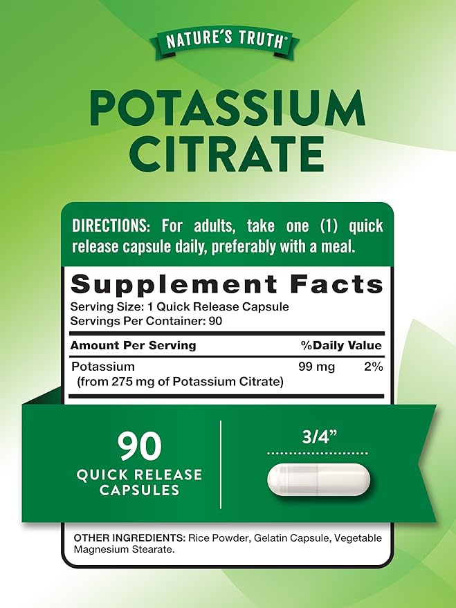 Nature's Truth Potassium Citrate Supplement | 275mg | 90 Capsules | Non-GMO & Gluten Free
