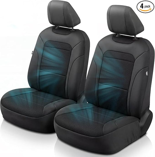 GIANT PANDA Air Cool Mesh Car Seat Cover Custom Fit Honda Civic Accord Pilot CRV HRV Element Passport,Breathable Cooling Seat Protector with Leather Back Pannel(Black)