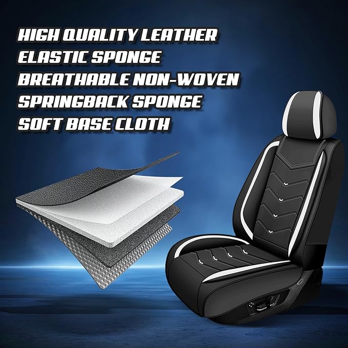 Car Seat Covers for Hyundai Sonata 2002-2026, Premium Nappa Leather Car Seat Cover, Stylish Sport Seat Covers， Automobile Seat Cover Sets.(Luxury 2 Seats/Black White)