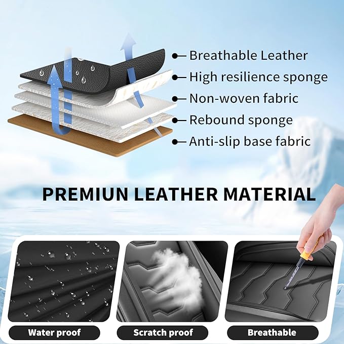 Fit Frontier Car Seat Covers Compatible with Nissan Frontier 2010-2025 2026 -Full Set Premium Leather， Waterproof Breathable， All-Weather Seat Cushion Protecto&Airbag Compatible（Full Set,Black