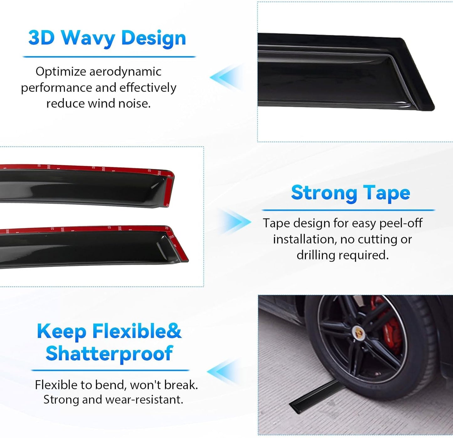 4pcs Front+Rear Smoke Tint Sun/Rain Guard Outside Mount Tape-On Vent Window Visors Compatible with 15-24 F150 17-24 F250/F350/F450/F550 Super Duty Crew (Supercrew) Cab with 4 Full Size Doors