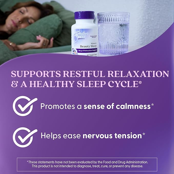 Doctor's Best Womens Beauty Sleep with Magnesium, Theanine, Melatonin, Sleep & Relaxation Support, Non-GMO, Gluten Free, Soy Free, Vegan 60 Veggie Caps