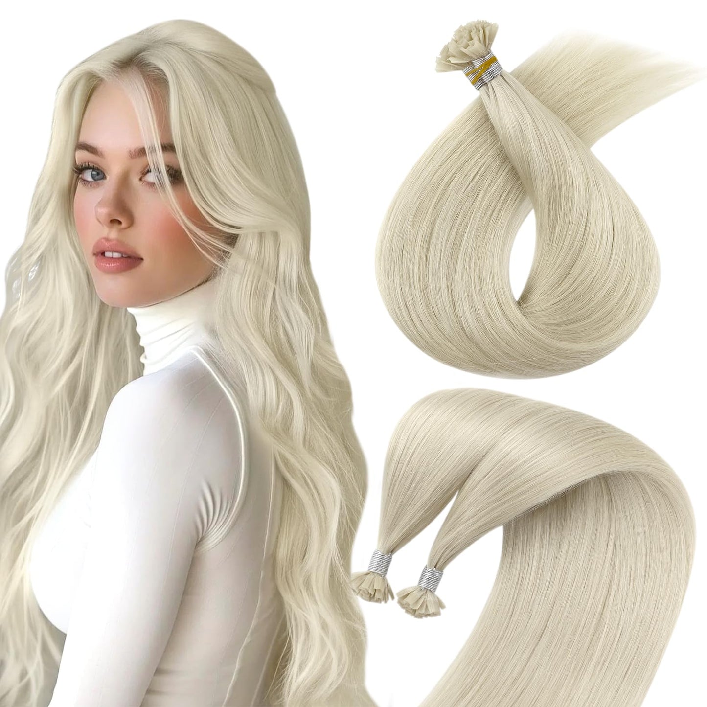 Sunny Blonde Ktip Hair Extensions 16Inch Keratin Tip Hair Extensions Human Hair Platinum Blonde Pre Bonded Hair Extensions Ktip