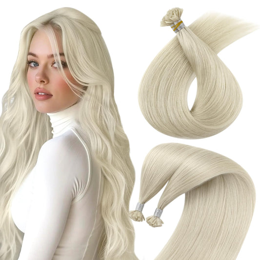Sunny Blonde Ktip Hair Extensions 16Inch Keratin Tip Hair Extensions Human Hair Platinum Blonde Pre Bonded Hair Extensions Ktip