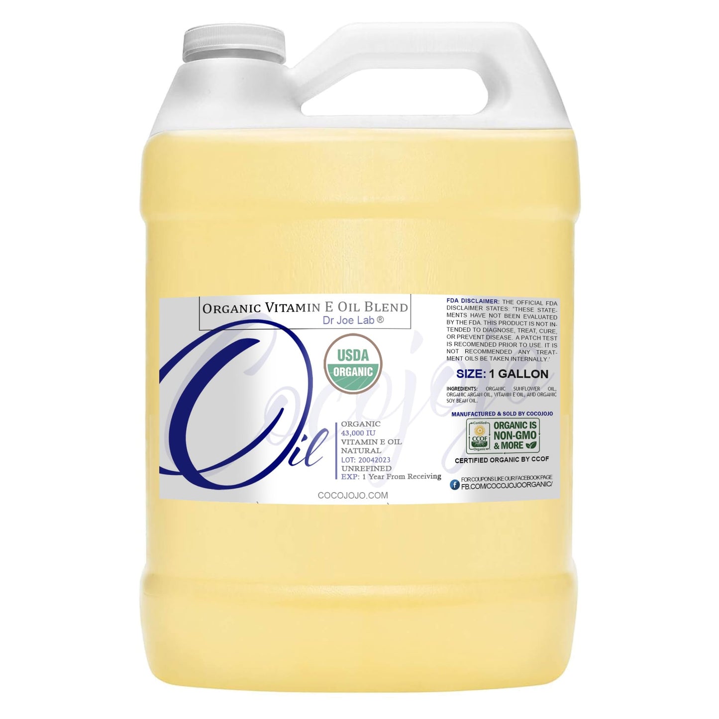 Dr Joe Lab Organic Vitamin E Oil Hydration - Usda Certified 100% Natural, 43,000 Iu, Non-Gmo, Vegan, Cruelty-Free - For Face, Sk