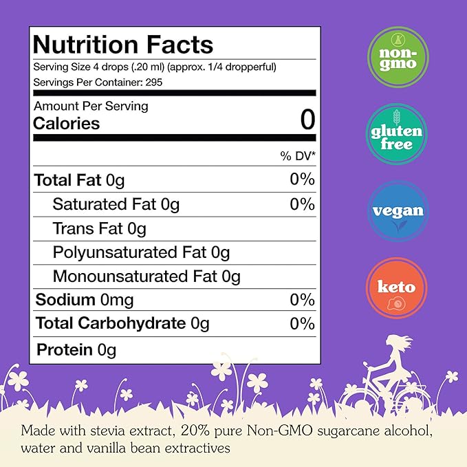 NuNaturals Liquid Vanilla Stevia, Sugar-Free Sweetener, Plant-Based Sugar Substitute, Zero Calorie, 2oz (2-Pack)